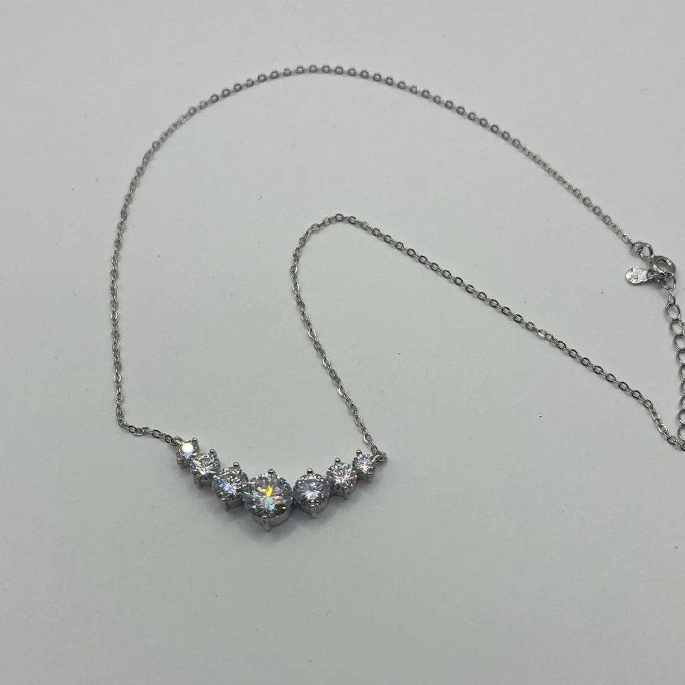 Moissanite Seven Stone Demi Eternity Sterling Silver Necklace